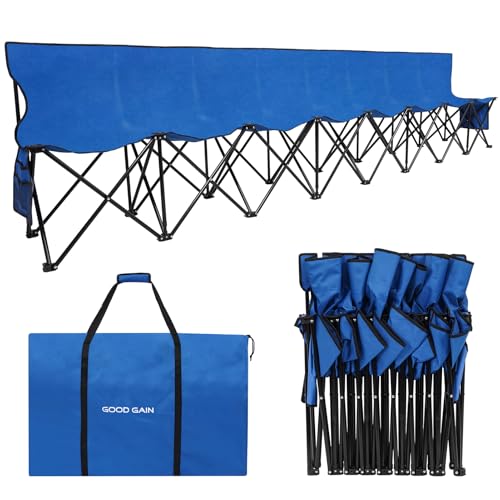 G GOOD GAIN Portable Soccer Bench - Team Bench Soccer 8 Seats with Bag, Sideline Folding Bench, Folded Chair Seating 8 for Football Camp Outdoor Sport Events, Team Chairs for Adults, Blue - color: Blue, style: 8 Seats