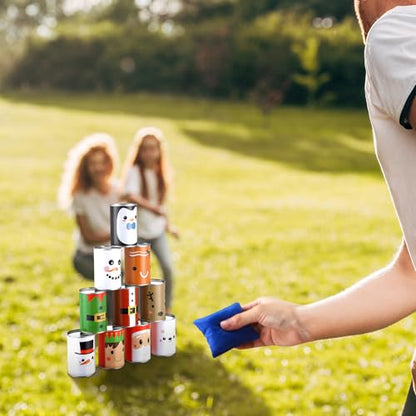 Libima Christmas Can Toss Game 10 Tin Can in 10 Xmas Funny Face 4 Bean Bags Throwing Carnival Games Family Lawn Games for Adult Birthday Family Party Indoor Outdoor Beach Yard Camping