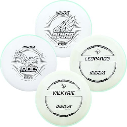 Gotta Go Gotta Throw Inc. INNOVA Glow Disc Golf Starter Set – 140-180g – New Proto Glow Plastics – PDGA Approved Set – Includes Bag - color: 4 Disc Set