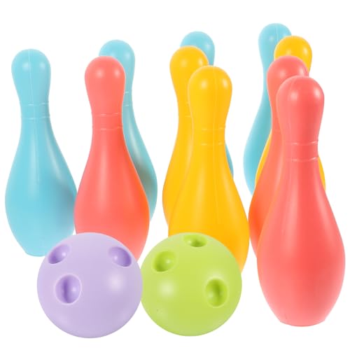Kisangel Kids Bowling Set, 10 Colorful Plastic Bowling Pins & 2 Balls, Educational Indoor Outdoor Sports Toys for Toddlers, Birthday Gift for Boys and Girls Ages 2-5