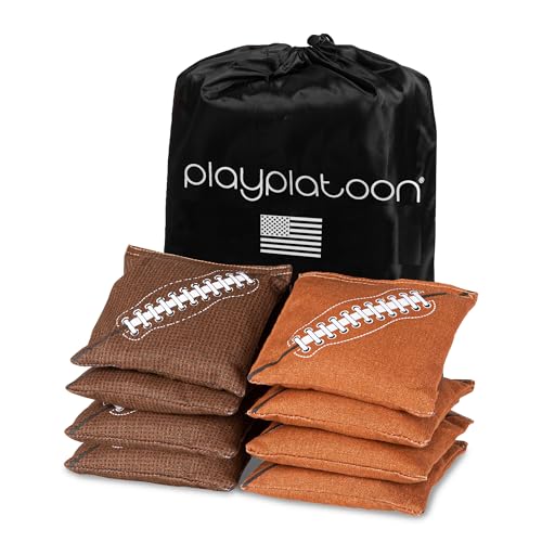 Play Platoon Cornhole Bags Weather Resistant- Set of 8 Regulation Bean Bags for Tossing- Official Professional Size & Weight Corn Hole Bags Two Color All Weather Cornhole Beans Bag Set with Tote Bag - color: Sports - Football