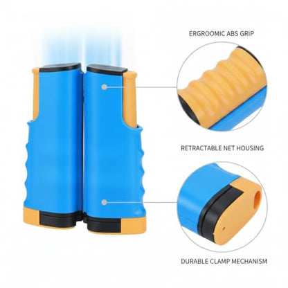 Retractable Table Tennis Net and Post Set, Clamp-On Ping Pong Net for Flat Surfaces, Portable ABS Plastic Game Accessory - color: Blue