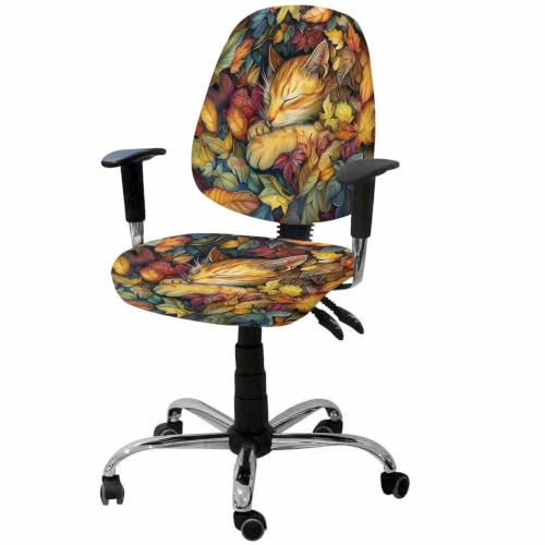 Savannan Office Chair Cover, Watercolor Pastoral Cat Protective Stretch Elastic Universal Cover for Desk Task Chair,Computer Rotating Chair 1 Pcs Autumn Maple Leaf