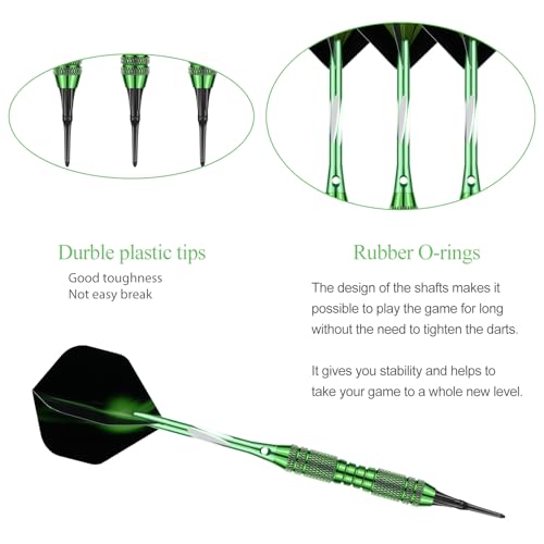 Soft tip Darts Set 18/20 Grams - Professional Darts Plastic Tip with Brass Barrel + Aluminum Shafts + 50 Rubber o-Ring + 6 Flights +50 Soft Tips for Electronic Dartboard - color: 20 grams-green