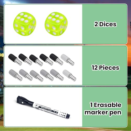 Baseball Board Game,Baseball Dice Board Game,Solid Wood 15mm Thick,12 Pieces and Dice,Markers,Manual Included,Portable,Perfect for Home Party,Family Night,Road Trip