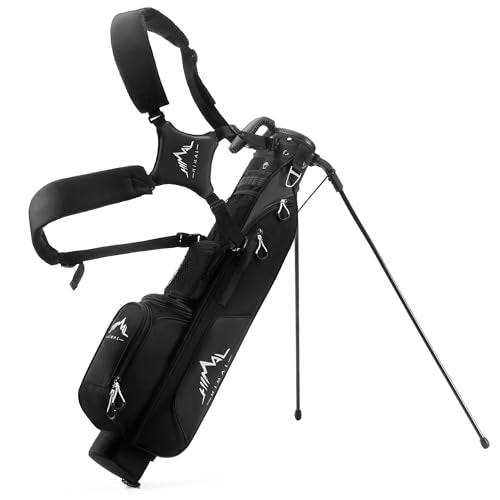 uniHimal Lightweight Par 3 Golf Bag - Small Golf Stand Bag with Dual Shoulder Straps, Cooler Pocket, Dust Cover, Pitch and Putt Bag for Driving Range - color: Black