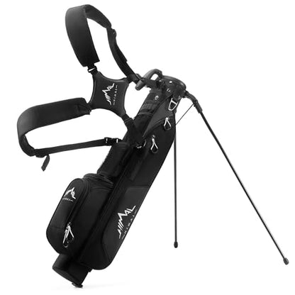uniHimal Lightweight Par 3 Golf Bag - Small Golf Stand Bag with Dual Shoulder Straps, Cooler Pocket, Dust Cover, Pitch and Putt Bag for Driving Range - color: Black