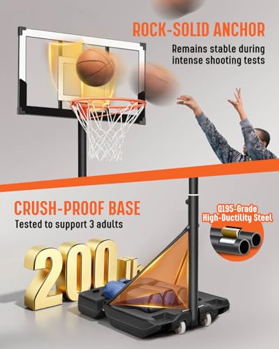 Seray Family Basketball Hoop Outdoor 3.3-10ft Adjustable, Safety Portable Basketball Hoop for Kids/Adults/Family in Poolside/Backyard/Indoor/Court, 40 in Shatterproof Backboard and Enlarged Base