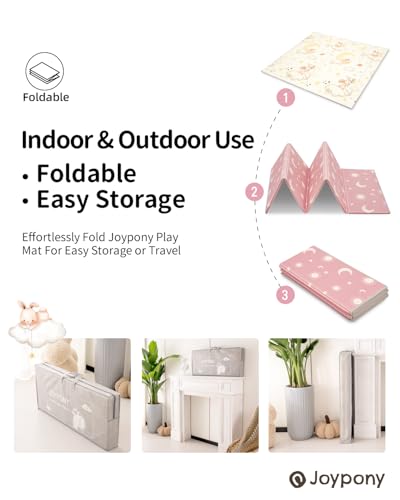 Joypony Baby Play Mat, 79" X 71" X 0.6" Extra Large & Thick Reversible Foldable Play Mats for Babies and Toddlers, Anti-Slip Portable Baby Floor Mat for Tummy Time, Baby Mat for Floor with Travel Bag - size: 71x79x0.6 Inch