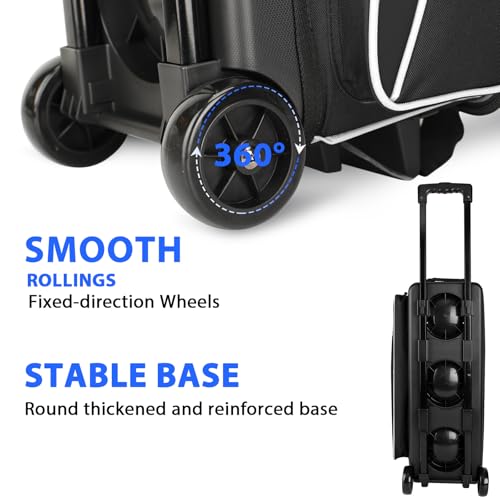 Goloni 3 Ball Bowling Bag with Wheels, Rolling Bowling Roller Bag with Retractable Handle for Balls & Bowling Accessories - color: 3 Ball-Black
