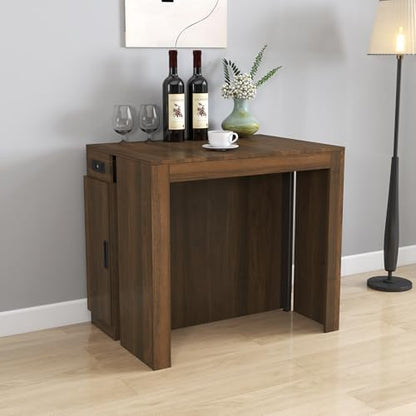24"-118" Extendable Dining Table with Storage for 2-12 People, Modern Space-Saving Extra Long Wood Folding Table with USB & AC Outlets, Multifunctional Conference Meeting Table, Walnut - color: Walnut, style: 24" - 118.5" (2-12 People)
