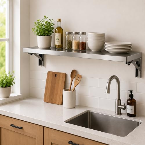 Wall Mounted Folding Table,304 Stainless Steel Wall Folding Desk,Floating Table for wall,Laundry Room Folding Table,Home Bars and Dining Establishments(100x50cm /39.4"x19.7")