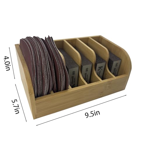 Bamboo Sandpaper Holder and Storage Rack - Pre-Assembled Storage for 5" Sandtray, Sand, and Saw Blades | Compact and Durable Carpenter Tool Accessories (6 Compartments) - size: 6 bins