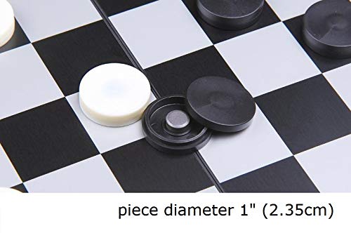 8x8 Checkers Draughts with Extendable 9x9 Inch Board, 12 Black 12 White Pieces