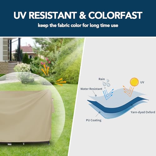 Easy-Going Square Patio Furniture Cover Waterproof Outdoor Dining Table and Chair Cover Anti-UV Outside Sectional Sofa Set Covers (126"L x 126"W x 32"H, Camel) - color: Camel, size: 126"L x 126"W x 32"H