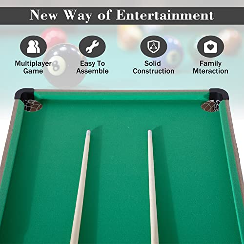 Folding Pool Table, Portable Billiard Game Tables for Kids and Adults, Mini Pool Table with Locking Legs, Adjustable Feet, Balls, Cues, Triangle, Chalk, Brush - color: 54-inch/Green