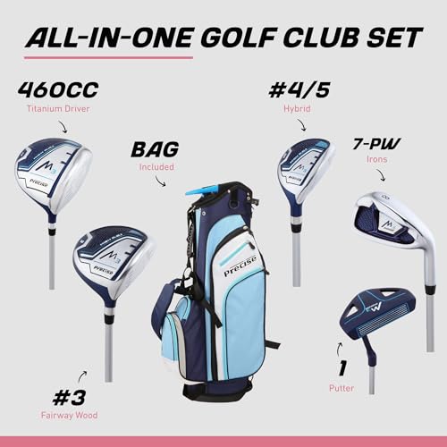 Precise M3 Complete Womens Golf Clubs Set, Includes Driver, Fairway, Hybrid, 7-PW Irons, Wedge, Putter, Stand Bag, 3 H/C's, Golf Clubs Women Right Handed - color: Blue, size: Petite Size -1"