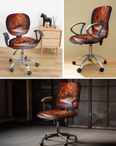 Savannan Office Chair Cover, Rustic Maple Leaf Tree Road Protective Stretch Elastic Universal Cover for Desk Task Chair,Computer Rotating Chair 1 Pcs Watercolor Autumn Leaves