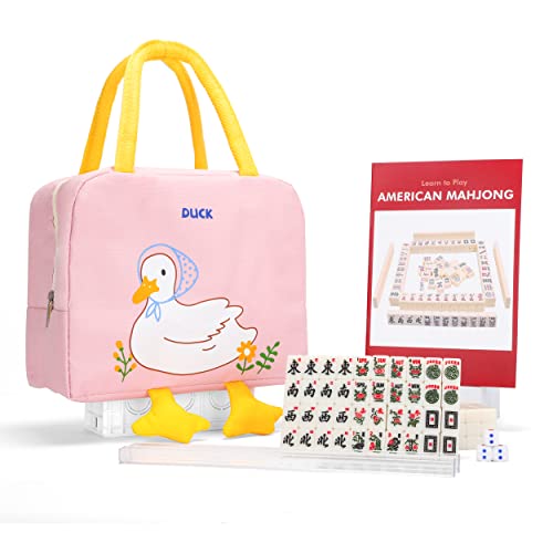 drizzle Travel Mini American Mahjong Set - 166 White Tiles Includes Jokers 0.8" White Melamine Material - with Racks Instructions and Duck Bag 2.20 Pounds - color: Duck, size: 20MM-Mahjong