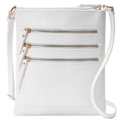 Solene Crossbody Bag Functional Multi Pocket Messenger Purse Top Zip Closure Shoulder Handbag With Adjustable Strap - color: White