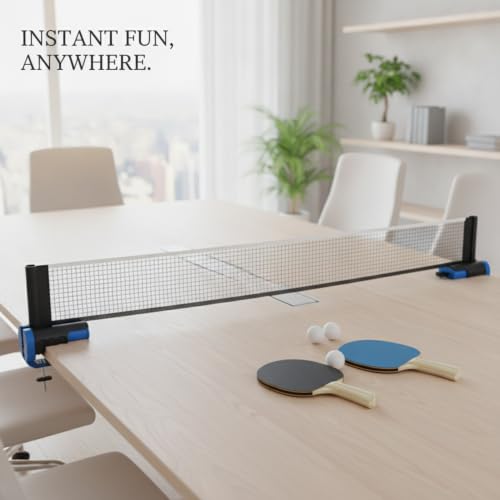 Portable Retractable Ping Pong Net Set with 2 Rackets & 3 Balls, Tool-Free Clamp for Any Flat Table - color: Black