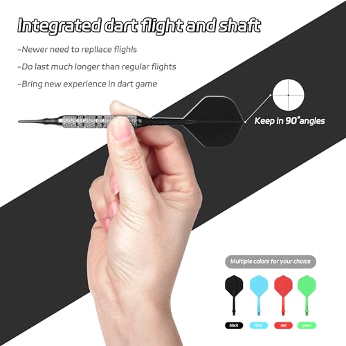 CyeeLife Integrated Dart Shaft and Flights Standard Shape,Black/Red/Blue/Green,4 Set (12pcs)