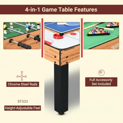 SereneLife Multi Game Table, 48” Sports Arcade Games with Accessories, Ping Pong, Hockey, Pool Billiards, Soccer Foosball All in One, for Indoor and Outdoor, Family, Kids and Adults