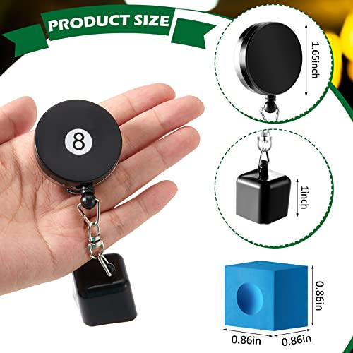 Wettarn 2 Pcs Billiard Pool Cue Chalk Holder and 8 Pcs Pool Chalk Cubes Set Snooker Retractable Drawing Belt Clip Pool Chalk Holder Pool Cue Chalk Snooker Practical Tool for Table Billiards
