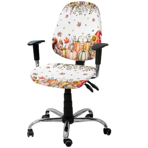 Savannan Office Chair Cover, Autumn Maple Leaf Gnome Squirrel Protective Stretch Elastic Universal Cover for Desk Task Chair,Computer Rotating Chair 1 Pcs Watercolor Pumpkin Sunflower