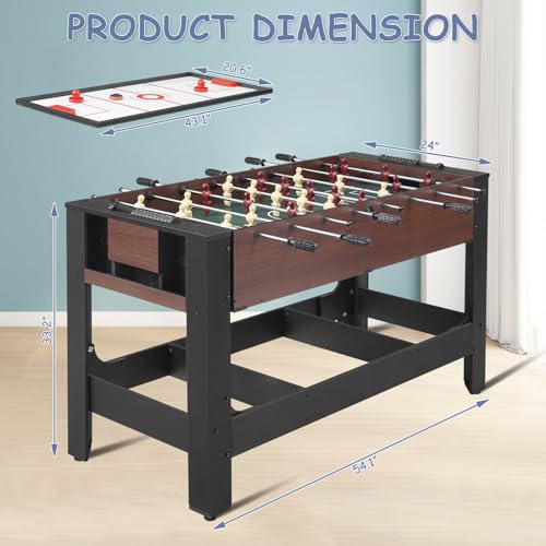 RAYKEEP 54" 4-in-1 Swivel Multi-Game Table -Combo Game Table Set for Kids, Adults - Indoor and Outdoor Arcade Sports Table - Air Hockey, Billiards, Foosball, Ping Pong for Home, Game Room
