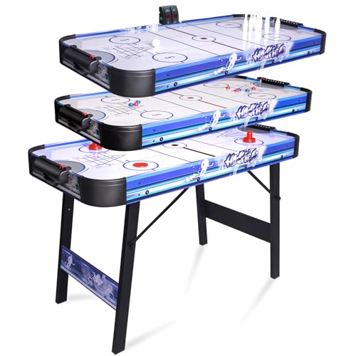 Air Hockey Table Upgrade HLC Foldable 4ft Multi Powered Hockey Game Table with Air Hockey, Shuffleboard,Bowling,48 inch Indoor Electric Hockey Table Powerful 12V Motor