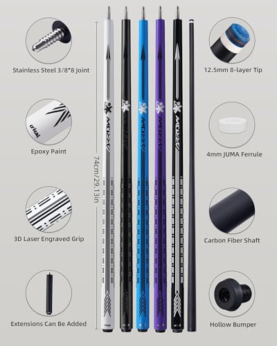 CRICAL Carbon Fiber Pool Cue Stick - 58" Low Deflection Professional Pool Cue with Pro Taper Shaft, 3D Anti-Slip Wrapless Grip, 12.5mm Tip & 3/8x8 Joint Billiard Stick for Enhanced Control & Accuracy - color: CL-PD-Set White