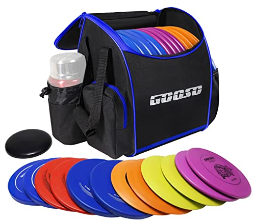 GOOSO Disc Golf Set with Bag - 12 PCS Flying Disc Golf Discs for Beginner with Putter, Midrange, Driver | Portable Disc Golf Backpack Holds 28+ Discs Free Stand Bag Design for Convenient Use | Disc Golf Discs for Beginner with Putter, Midrange, Driver Fre