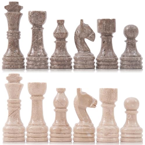 Marble Chess Pieces 3.5 Inch King Handmade Oceanic and Verona 32 Chess Figures for Board Games, Suitable for Travel Games - color: Oceanic and Verona