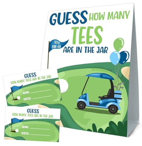 Golf Brithday Decorations,Golf Theme Birthday Party Games, Guess How Many GolfsTees are in the Jar, 50 Cards and Sign,Suite for Birthday Party Bridal Shower Wedding Activities - size: golf