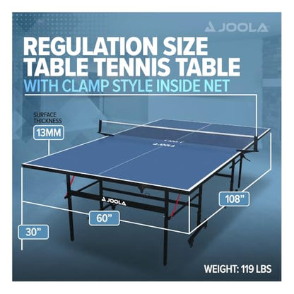 JOOLA Inside Professional MDF Indoor Ping Pong Table with Quick Clamp Table Tennis Net and Post Set - 10 Minute Easy Assembly - Tournament Quality - Foldable with Single Player Playback Mode - color: 13mm