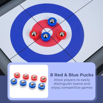 GYMAX Shuffleboard and Curling 2 in 1 Board Game, Portable 2-Sided Tabletop Wooden Shuffle Board and Curling Combo Game Set with 8 Rolling Pucks for Family Friends Indoor