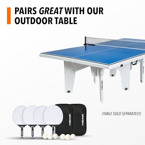 Head Rubberized Outdoor Table Tennis Paddle Set - 4 Paddles, 6 Balls & 2 Cases - Weather-Resistant Build for Outdoor Games - Portable Cases for Camping Games