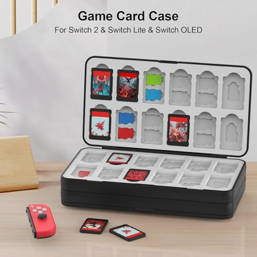 QuoLumPIA 72 Nintendo Switch 2 Game Case - for Switch/OLED/Lite Game Cartridges storage with 72 Game Card & 120 Micro SD Card Slots, Black, Hard Shell, Silicone Lining, Magnetic game card holder - size: 72