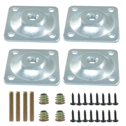 Murtenze 4 Pack Leg Mounting Plates, 5/16"(M8) Mounting T-Plates with Hanger Bolts, Screws Strengthen Furniture Repair for Sofa/Couch/Seat(Silver) - color: Silver