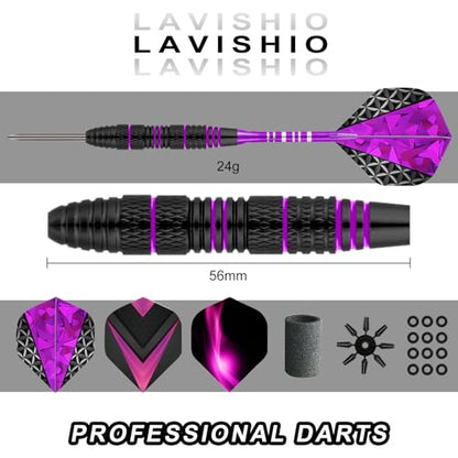 Dart Metal Tip Set 3 Aluminum Dart Shafts Steel Tip Dart Set Professional Darts Steel Tip Set + Extra 3 Dart Flights 3 Replace Plastic Shafts - color: black purple