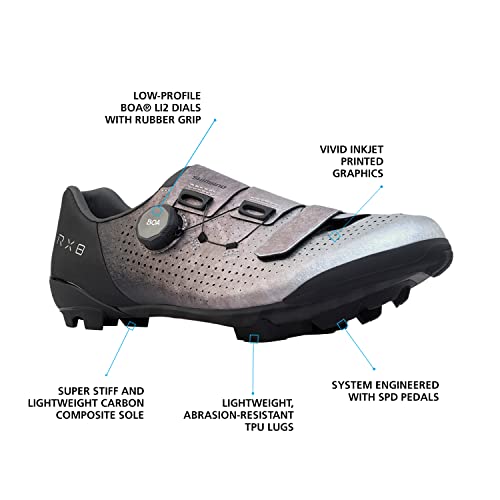 SHIMANO SH-RX801 Men’s Ultralight High Performance Gravel Racing Shoe - color: Silver, size: 10.5