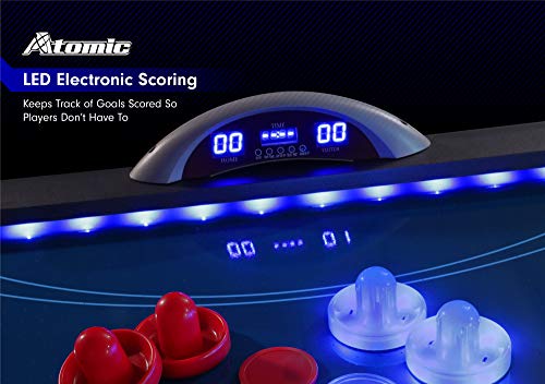 Atomic 90” Indiglo LED Light Up Air Hockey Table – Fully Illuminated Arcade Style Table with LED Scoring, Light Up Pucks & Pushers, in‑Rail Lighting and Music