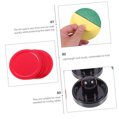 Air Hockey Pushers and Pucks Large Striker with Thick Felt Pads Table Replacement Accessories for Air Hockey Game Includes Blue Black Red Green Pushers and Red Green Pucks