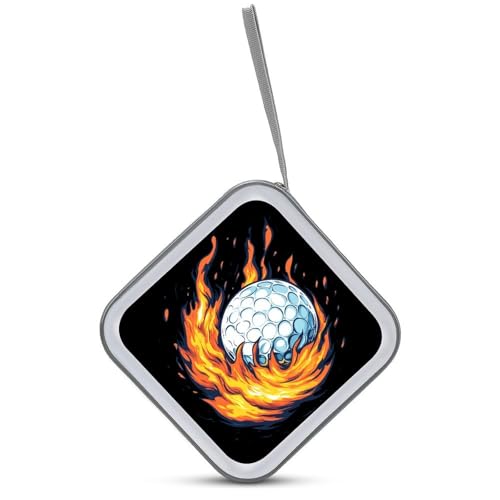 Golf Ball with Flames CD Case DVD Storage Holder Binder 40 Capacity | protective,hard case,protable loop,travel car use,zippered closure