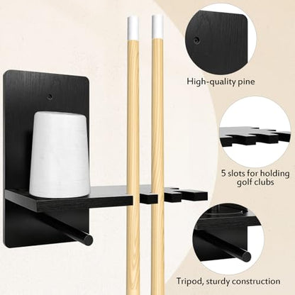 3 Sets Wall Mounted Billiard Chalk Holder, Wooden Pool Cue Chalk Storage with 5 Cue Grooves, Pool Table Accessories for Billiard Room, Game Room & Bar (Black)
