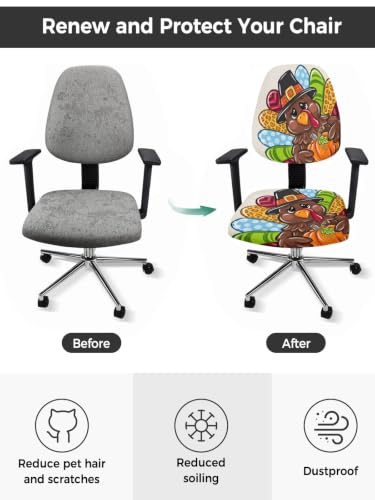 Savannan Office Chair Cover, Cartoon Thanksgiving Turkey Protective Stretch Elastic Universal Cover for Desk Task Chair,Computer Rotating Chair 1 Pcs Holiday Motif