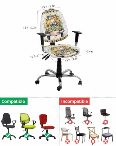 Savannan Office Chair Cover, Green Truck Sunflower on Wood Grain Protective Stretch Elastic Universal Cover for Desk Task Chair,Computer Rotating Chair 1 Pcs Black White Plaid