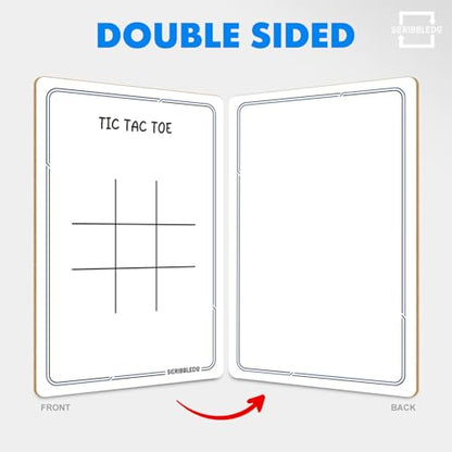 SCRIBBLEDO Tic Tac Toe Game Dry Erase Board 9x6 Inch Double-Sided Whiteboard Reusable Classroom Learning Tool Fun Drawing Writing Table Games for Seniors Small Board for Home & School