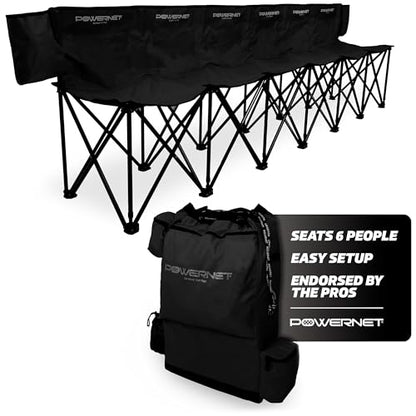 PowerNet Carli Lloyd 6 Seater Team Bench, Backpack Style Carry Bag Included, Ultra Portable, Great for Teams, Soccer Basketball Football Practice and Games - color: Black